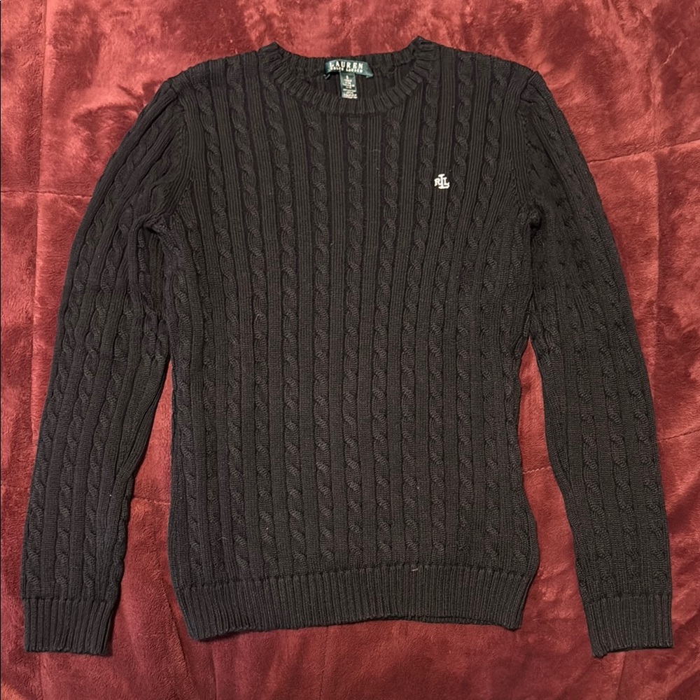 Lauren Ralph Lauren Black Cable Knit Crewneck Sweater